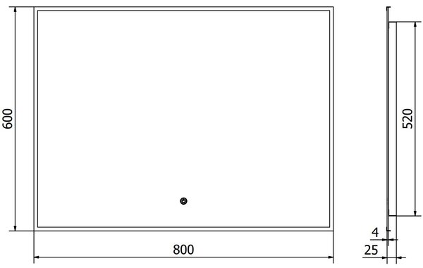 Mexen Erma 80 x 60 cm-es, LED-es 6000K, páramentes, fekete keretes fürdőszobai tükör - 9814-080-060-611-70
