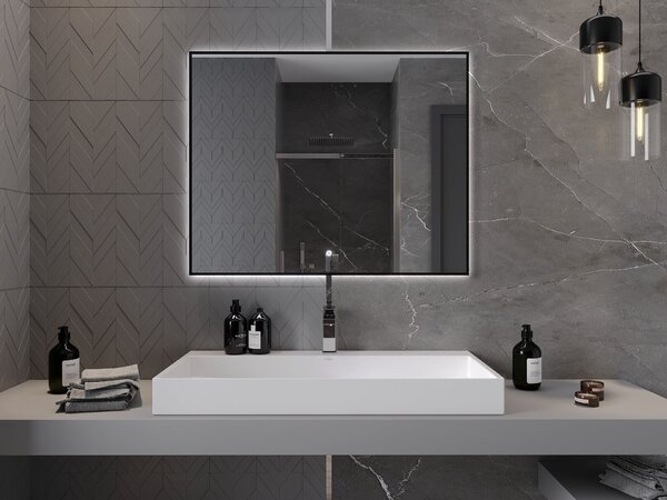 Mexen Erma megvilágított fürdőszobai tükör 100 x 80 cm, LED 6000K, párásodásmentes, fekete keret - 9814-100-080-611-70