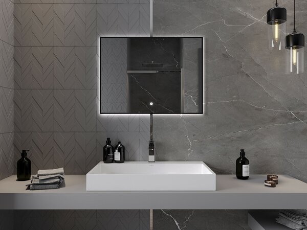 Mexen Erma 80 x 60 cm-es, LED-es 6000K, páramentes, fekete keretes fürdőszobai tükör - 9814-080-060-611-70