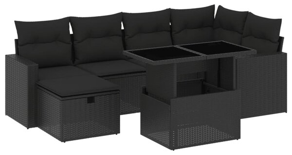 7 részes fekete polyrattan kerti ülőgarnitúra párnával