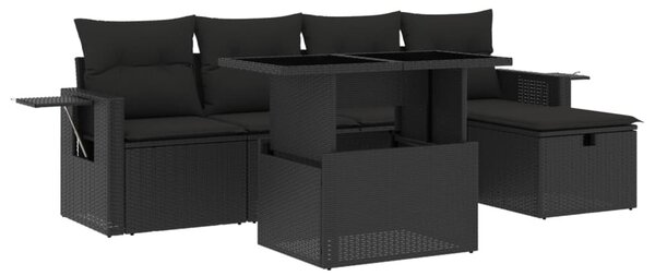 6 részes fekete polyrattan kerti ülőgarnitúra párnákkal
