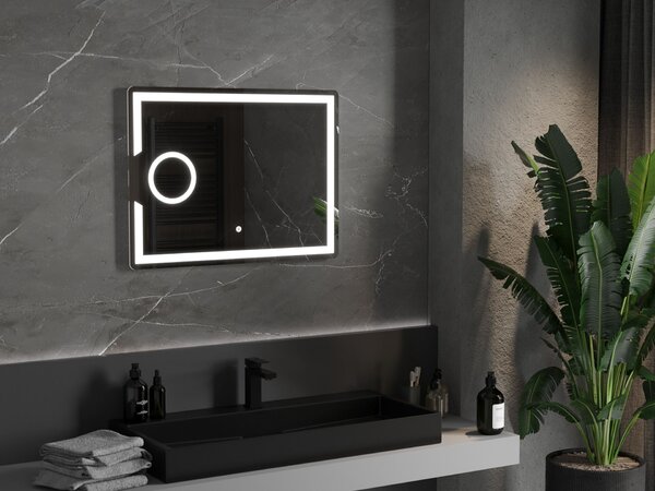 Mexen Onyx világított fürdőszobai tükör kozmetikai tükörrel 80 x 60 cm, LED 6000K, páramentesítő
