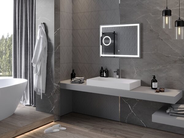 Mexen Onyx világított fürdőszobai tükör kozmetikai tükörrel 80 x 60 cm, LED 6000K, páramentesítő