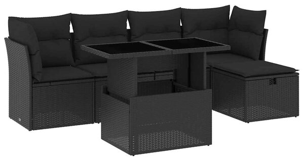 6 részes fekete polyrattan kerti ülőgarnitúra párnákkal