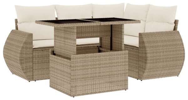 5 részes bézs polyrattan kerti ülőgarnitúra párnákkal
