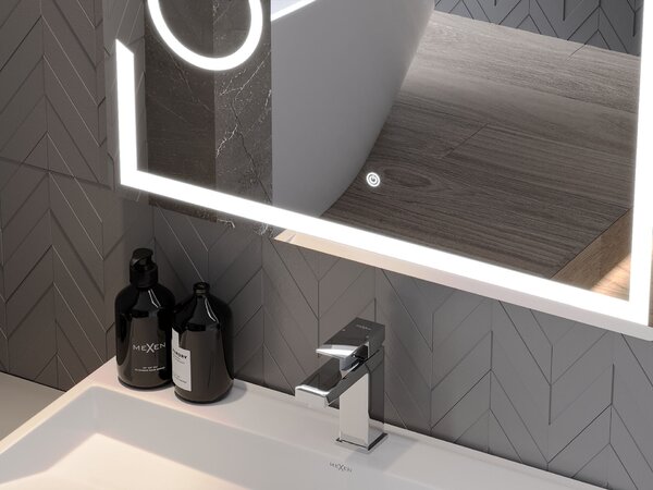 Mexen Onyx világított fürdőszobai tükör kozmetikai tükörrel 80 x 60 cm, LED 6000K, páramentesítő