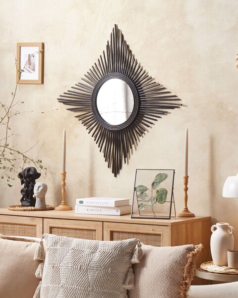 Falitükör MAJENE 60 cm 60 cm Rattan Fekete