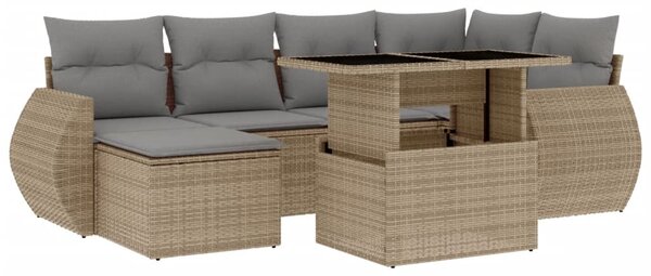 7 részes bézs polyrattan kerti ülőgarnitúra párnákkal