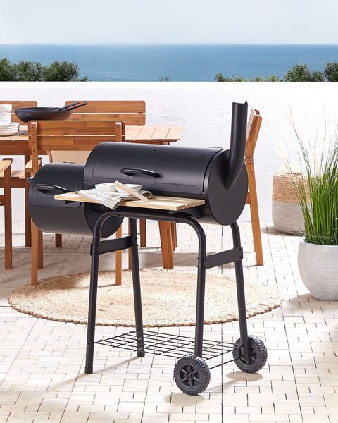 Faszén grill SATAH smokerrel Fém Fekete