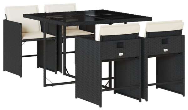 5 részes fekete polyrattan kerti étkezőgarnitúra párnákkal