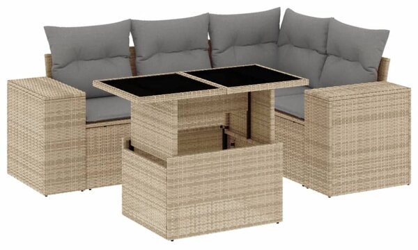 5 részes bézs polyrattan kerti ülőgarnitúra párnákkal