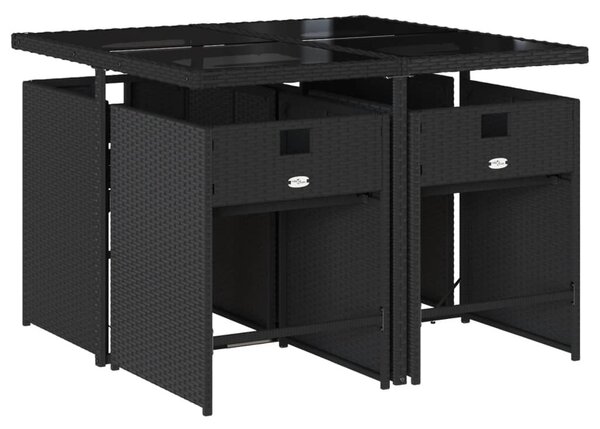 5 részes fekete polyrattan kerti étkezőgarnitúra párnákkal