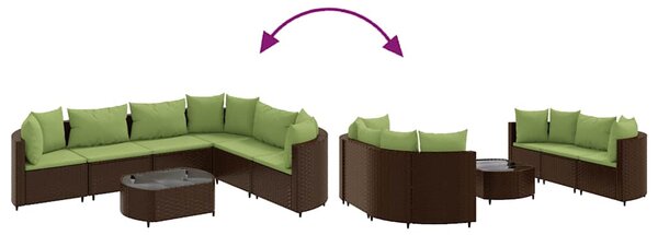7 részes barna polyrattan kerti ülőgarnitúra párnákkal