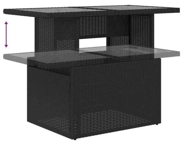 5 részes fekete polyrattan kerti kanapészett párnákkal