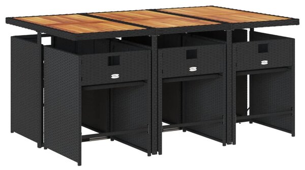 7 részes fekete polyrattan kerti étkezőgarnitúra párnával