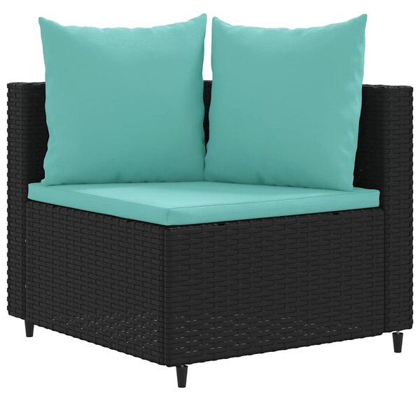9 részes fekete polyrattan kerti ülőgarnitúra párnákkal