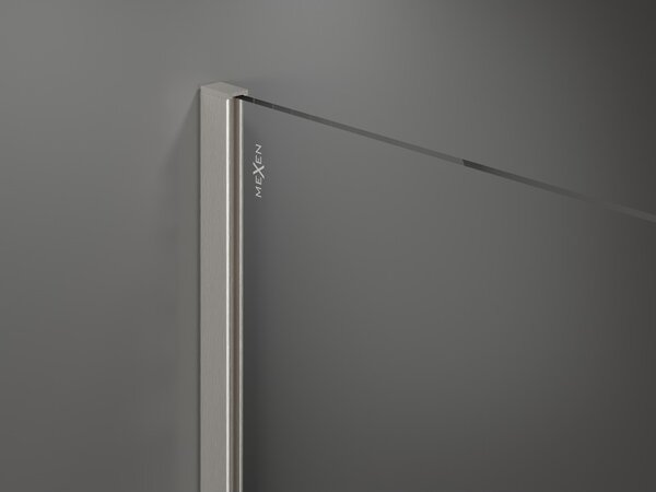 Mexen Kioto, Walk-In zuhanyparaván 130 x 200 cm, 8 mm átlátszó üveg fekete mintás, csiszolt acél profil, 800-130-101-97-77