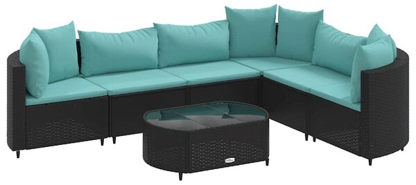 7 részes fekete polyrattan kerti ülőgarnitúra párnával