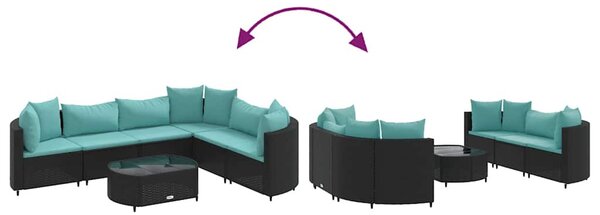 7 részes fekete polyrattan kerti ülőgarnitúra párnával