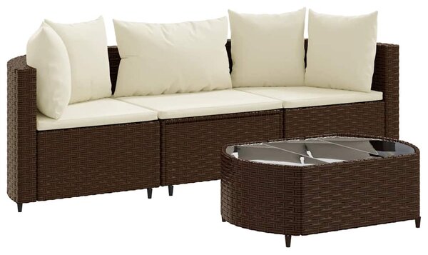 4 részes barna polyrattan kerti ülőgarnitúra párnákkal