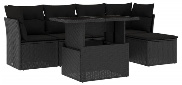 6 részes fekete polyrattan kerti ülőgarnitúra párnákkal