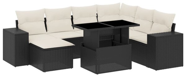 8 részes fekete polyrattan kerti ülőgarnitúra párnákkal