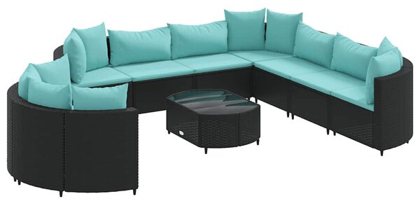 10 részes fekete polyrattan kerti ülőgarnitúra párnákkal