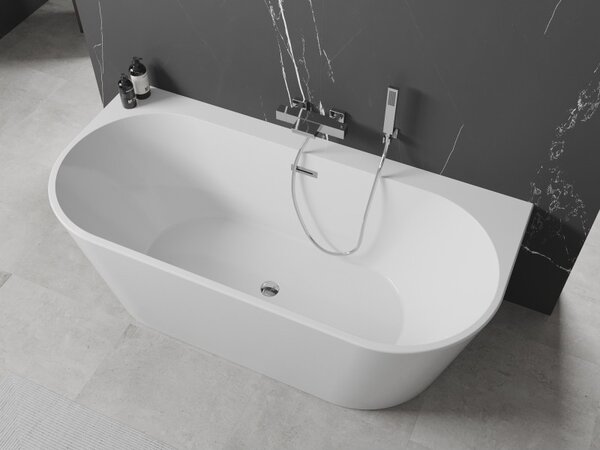 Mexen Oval+, falhoz szabadon álló kád 170 x 80 cm, fehér fényes, króm túlfolyó, 52681708000-01