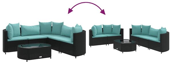 6 részes fekete polyrattan kerti ülőgarnitúra párnákkal