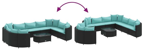 10 részes fekete polyrattan kerti ülőgarnitúra párnákkal