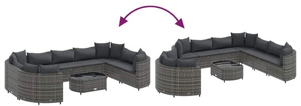 10 részes szürke polyrattan kerti ülőgarnitúra párnákkal
