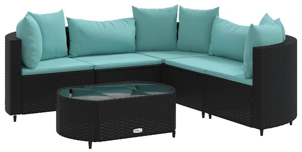 6 részes fekete polyrattan kerti ülőgarnitúra párnákkal