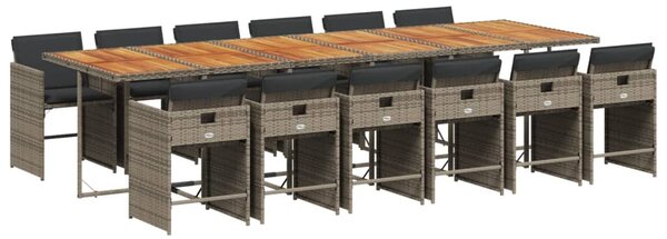 13 részes szürke polyrattan kerti ülőgarnitúra párnákkal