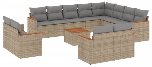 13részes vegyes bézs polyrattan kerti ülőgarnitúra párnákkal