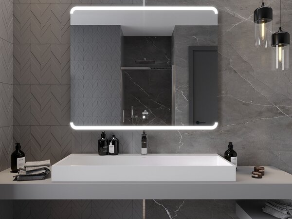 Mexen Nida 120 x 100 cm-es, 6000K LED megvilágítású fürdőszobai tükör, páravédő - 9806-120-100-611-00