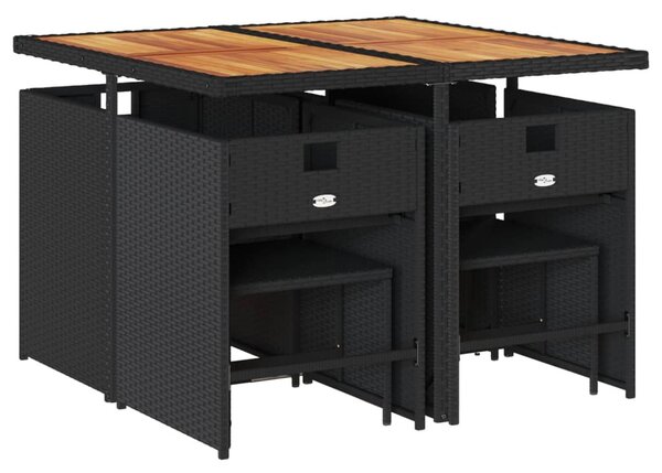 9 részes fekete polyrattan kerti étkezőgarnitúra párnákkal