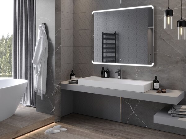 Mexen Nida 120 x 100 cm-es, 6000K LED megvilágítású fürdőszobai tükör, páravédő - 9806-120-100-611-00