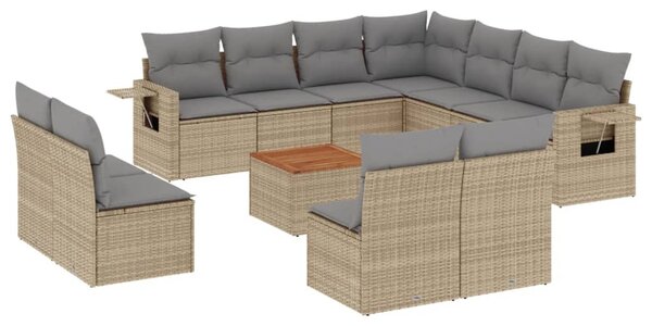 12 részes bézs polyrattan kerti ülőgarnitúra párnákkal