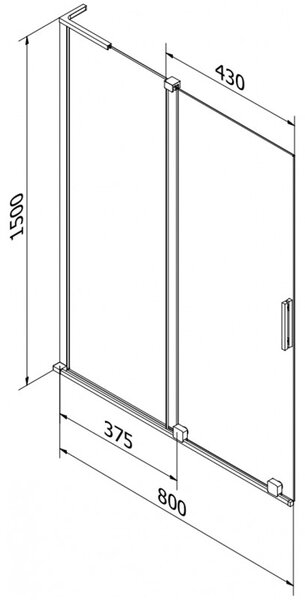 Mexen Velar L, 2 szárnyas eltolható kádparaván 80 x 150 cm, 8 mm-es mattüveg, fekete matt, 896-080-003-31-70