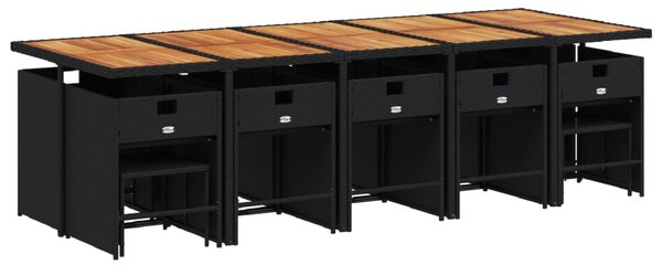 15 részes fekete polyrattan kerti étkezőgarnitúra párnákkal