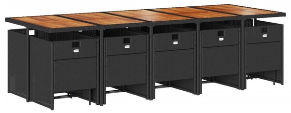 15 részes fekete polyrattan kerti étkezőgarnitúra párnákkal