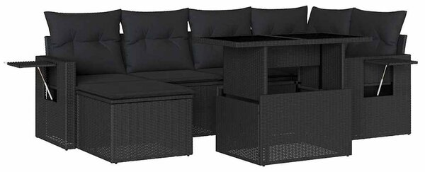 7 részes fekete polyrattan kerti ülőgarnitúra párnával