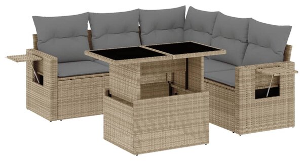 6 részes bézs polyrattan kerti ülőgarnitúra párnával