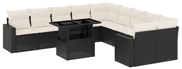 11 részes fekete polyrattan kerti ülőgarnitúra párnákkal