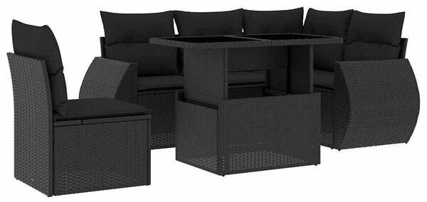6 részes fekete polyrattan kerti ülőgarnitúra párnákkal