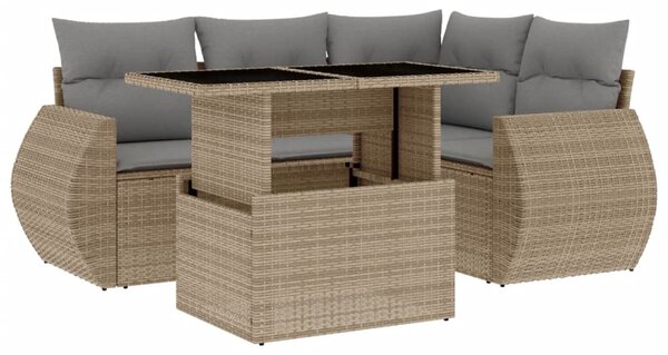 5 részes bézs polyrattan kerti ülőgarnitúra párnákkal