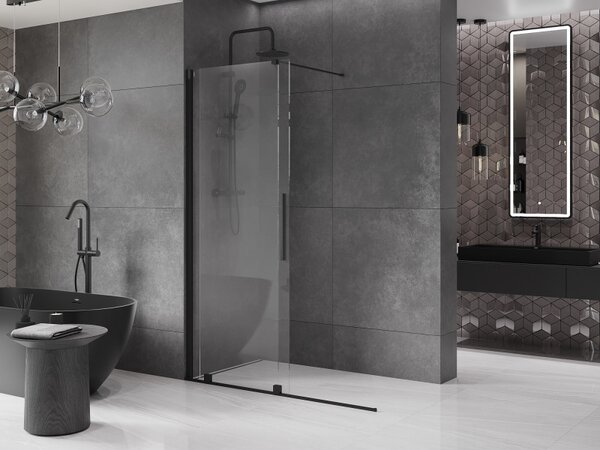 Mexen Velar, tolóajtó a nyílásba Walk-In típus 130 cm, 8 mm átlátszó üveg, fekete matt, 871-130-000-03-70