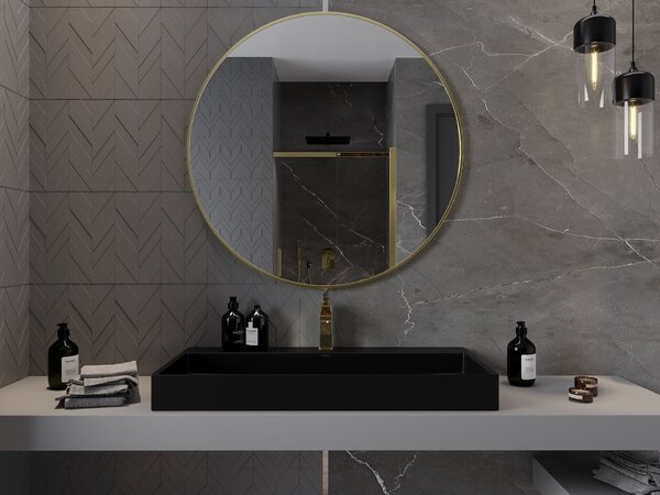Mexen Loft kerek fürdőszobai tükör 100 cm, arany keret - 9850-100-100-000-50