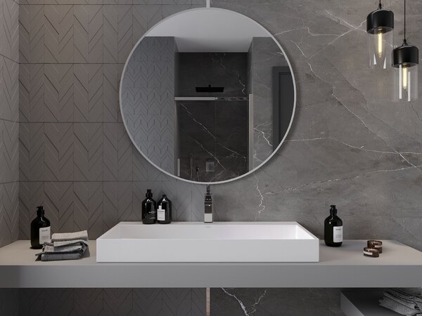 Mexen Loft kerek fürdőszobai tükör 100 cm, fehér keret - 9850-100-100-000-20