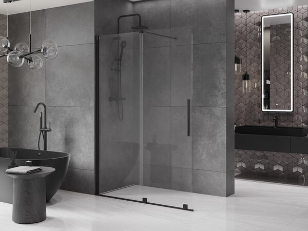 Mexen Velar, tolóajtó a nyílásba Walk-In típus 130 cm, 8 mm átlátszó üveg, fekete matt, 871-130-000-03-70